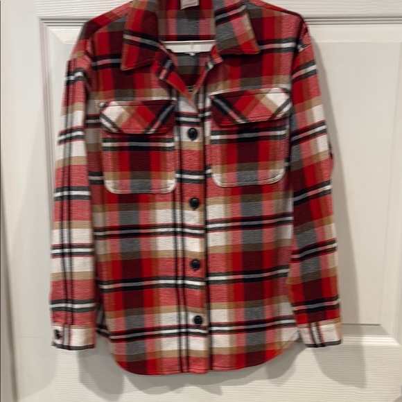 No Boundaries Tops - No Boundaries Red and Cream Plaid Button Shirt